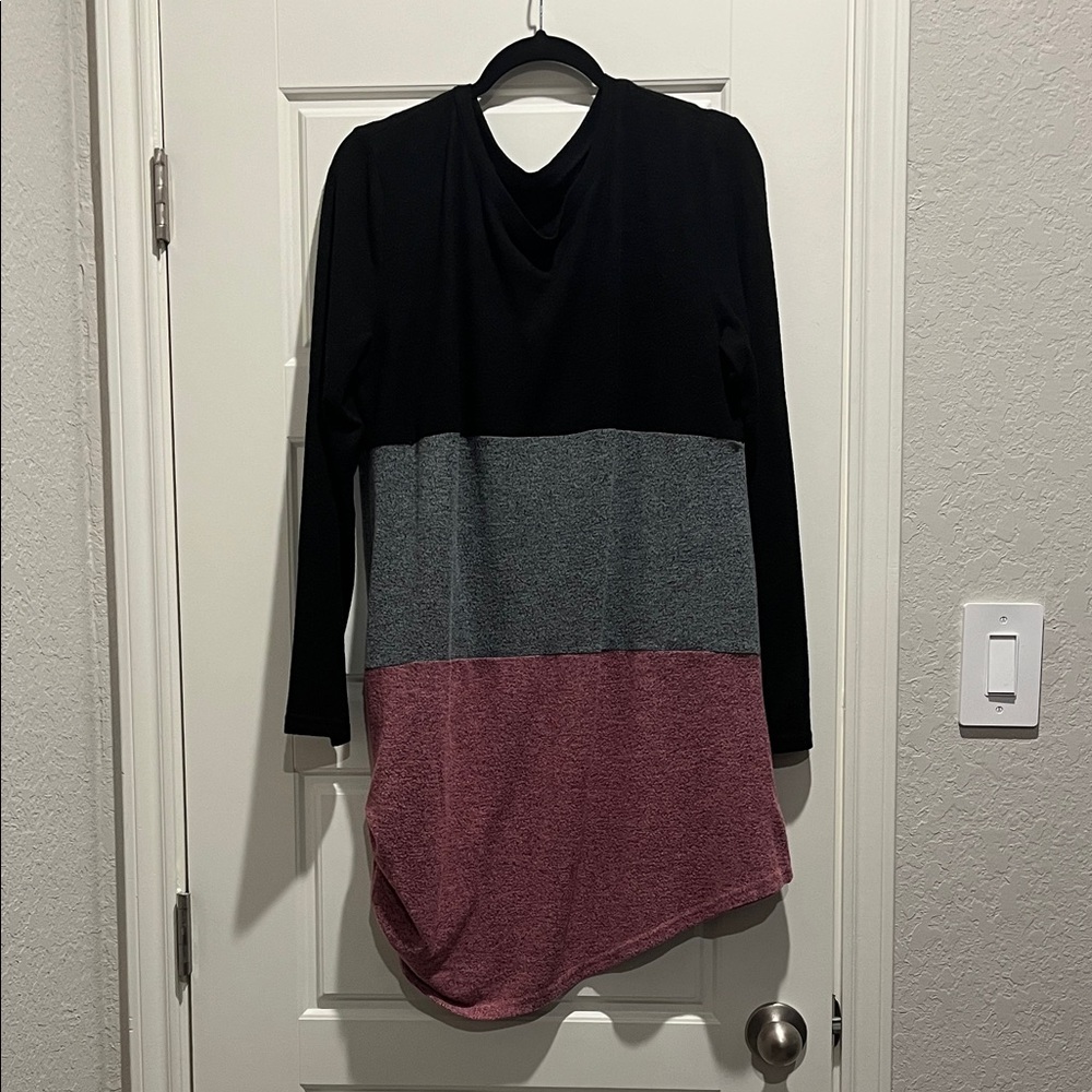 Black, Gray, and Pink Colorblock Long Sleeve Tunic